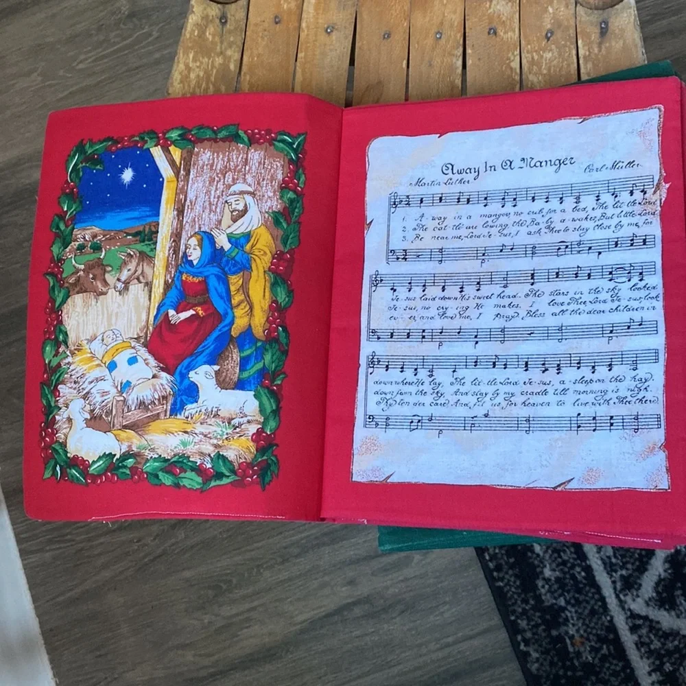 Vintage Fabric Christmas Books 10 1/2” by 9” Homemade!